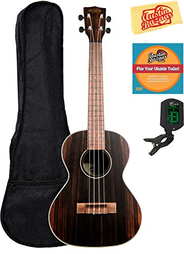 Kala KA-EBY-T ストライプエボニーテナーウクレレバンドル ギグバッグ、チューナー、オースティンバザーの説明書付きDVD、磨き布付き