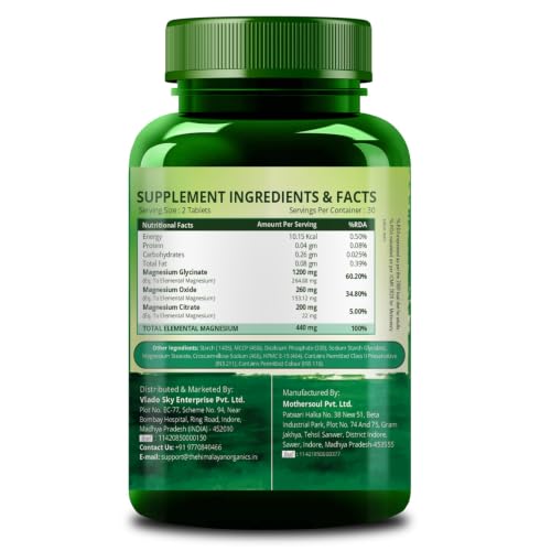 Image of Vlado's Himalayan Organics Magnesium Citrate + Glycinate + Oxide Complex 1660 mg - Triple Magnesium Complex Supplement For Men And Women I Clinically Proven tablets For Sleep, Cramps, Recovery, Nerve & Muscle Function - 60 Vegetarian Tablets