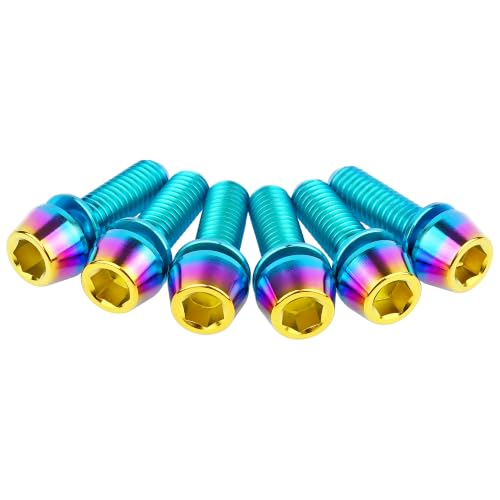 Image of Titanium Ti Allen Hex M5x16 18mm Tapered Head Bolt with Washer Screw for Bicycle Stem Parts Pack of 6 (Iridescent Blue, M5x16mm)