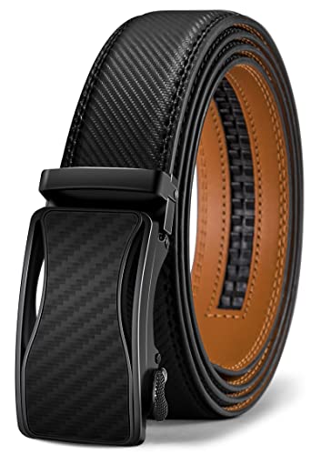 BULLIANT Mens Ratchet Belt,Leather Adjustable Slide Belt For Gift Mens Dress Casual 1 3/8