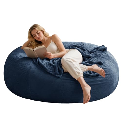 Image of Oversized Bean Bag Chairs for Adults,6FT,Bean Bag Chair with Filler Included,Memory Foam Chair,Removable and Washable Flannel Cover, Suitable for Reading Chairs in Living Room (Blue, 6 Foot)