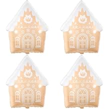 Gingerbread House Balloons 4pcs 21inch Christmas Gingerbread Mylar Balloon for Christmas Gingerbread House Holiday Birthday Party DecorationsGingerbread