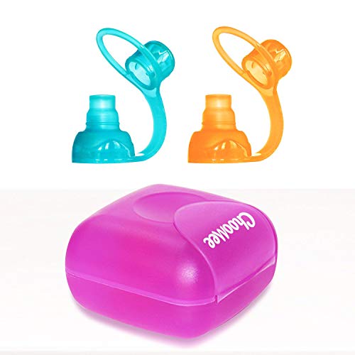 Image of ChooMee SoftSip Food Pouch Tops | Orange Aqua + Purple Travel case | Prevent Spills and Protect Childs Mouth