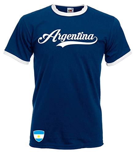Argentinien - Ringer Retro TS - Navy - WM 2018 T-Shirt Trikot Look (M)