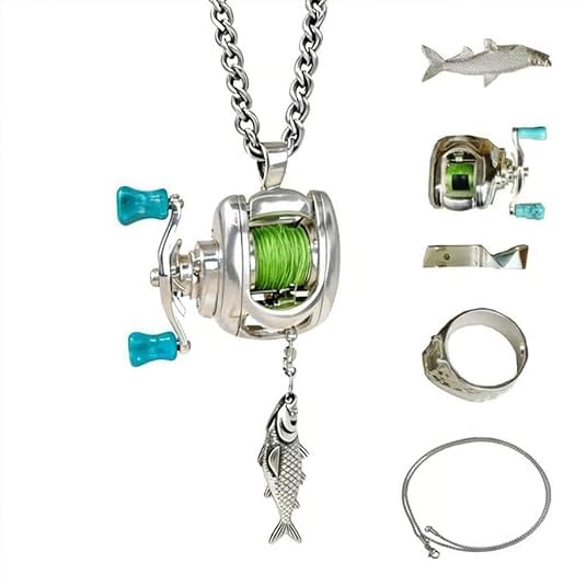 KUAUTD Mini fishing reel necklace Rotating Handle Spinning Reel Pendant KeychainUnique Fishing Gear Keychain Spinning Reel Key Holder (1Pcs)