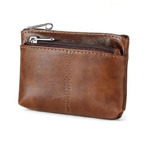Monedero de cuero encerado con cremallera frontal y trasera, bolsa portátil para guardar cambio y tarjetas de crédito, adecuado tanto para hombres como para mujeres, resistente al desgaste y duradero