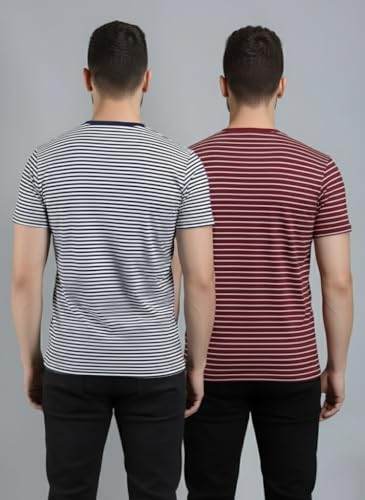 Image of URGEAR Men's Pack of 2 Cotton Blend Striped Round Neck T-Shirt