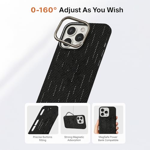 Image of AIBEX Aramid Fiber Mag-Saf Case Compatible for iPhone 16 Pro Max | Slim Protective Back Cover with Built-in Magnets | Wireless Charging Support | Camera Ring Stand | Shockproof with Air Guard Corners