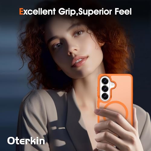 Image of Oterkin Magnetic Samsung Galaxy S26 Case, Orange | Matte, Compatible with MagSafe, Frosted Translucent, Shockproof Anti-Scratch Slim Fit, Military Grade Protection