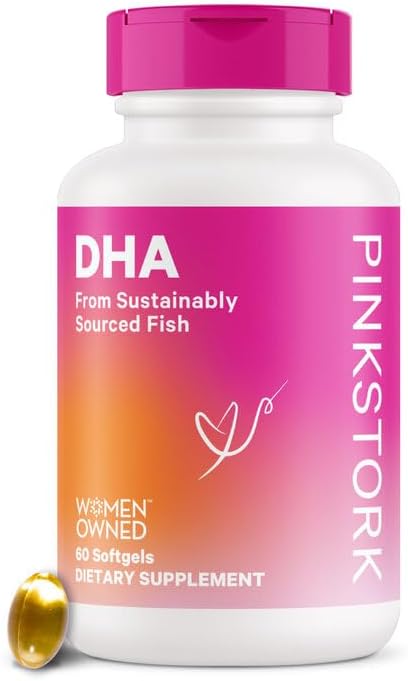 Pink Stork DHA: Prenatal DHA Multivitamin, Enhances Baby’s Brain & Nervous System, Support from Prenatal Vitamins & Omega 3 Fatty Acid Fish Oil, Women-Owned, 60 Capsules