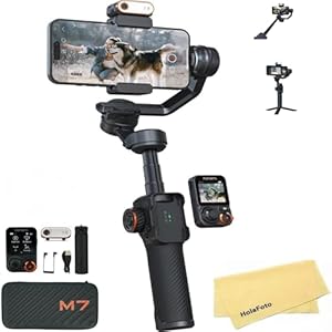 hohem iSteady M7 AI Tracking Gimbal Stabilizer for iPhone Android Smartphone,3-Axis Phone Gimbal with Fill Light and 1.4″ Detachable Touchscreen Remote Control for YouTube TikTok Vlogging Travel