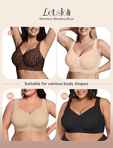 Image of LetsJoli Bras for Women Supportive Wireless Push Up Bra Full Coverage No Underwire Seamless Plus Size for Older Women