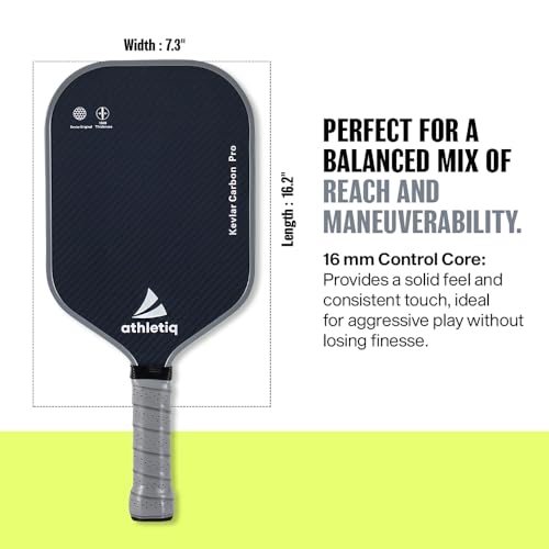 Image of Pro Pickleball Racket with Free Sports Bag Set |16mm Kevlar 18K Carbon Fibre Paddle USPA Standard Pickle Ball Racket for Advanced to Pro Players (Heaven Grey) New Model