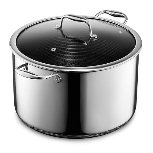 HexClad Hybrid Nonstick 12-Quart Stockpot with Tempered Glass Lid, Stay-Cool Handles, Dishwasher-Friendly, Oven-Safe Up to 900°F, Induction Ready, Compatible with All Cooktops