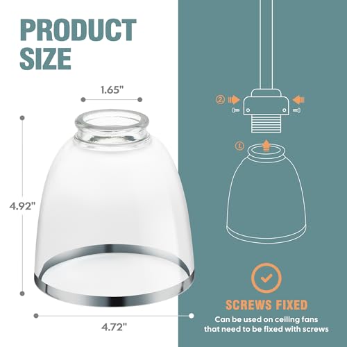 Image of 3-Pack Silver Edge Clear Glass Shades, Bell Shaped Glass Shade Covers Ceiling Fan Lamp Replacements