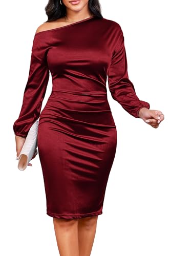 Image of Yiershu Women's Fall Off Shoulder Bodycon Dress Elegant Long Sleeve