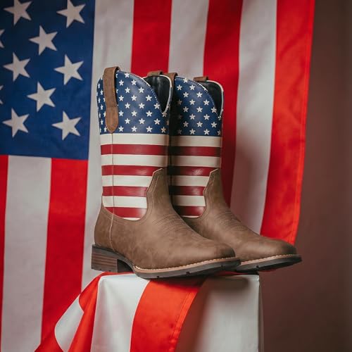 Image of Suokdil Cowboy Boots for Men - Men's Western Boots with Embroidery, Slip Resistant Square Toe Chunky Heel, Durable and Fashionable Retro Classic Footwear for Spring and Fall