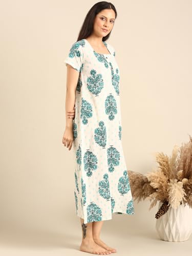 Image of Rupa Jon Aishwarya Women Full Length Printed Nighty in Premium Cotton Blend Fabric, Night Dress, Maxi Nighty for Comfortable Everyday Wear