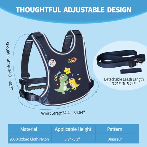 Safety Walking Harness for Big Kids 6-12, Anti-Elopement Vest Harness for Autism Special Needs ADHD, Reflective Leash with Handle for Autistic, Active Children, Adjustable Tether for Travel and Crowds