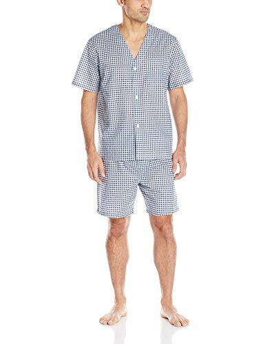 Fruit of the Loom Men's Broadcloth Short Sleeve Pajama Set, Blue, Large