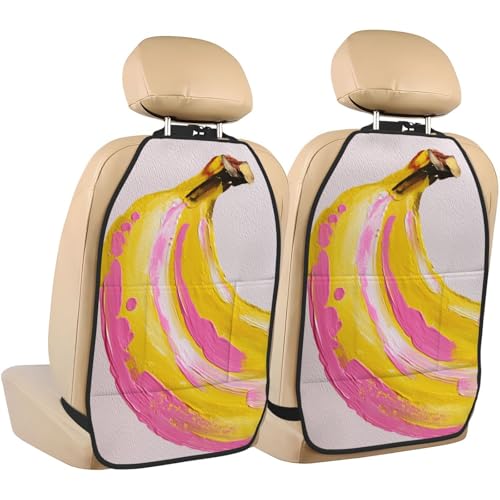 Banana Fruit Gouache Pink Yellow Car Seat Back Kick Protectors,2 Pack Kick Mats with Storage Pockets for Vehicles to Protect from Dirt Mud Scratches