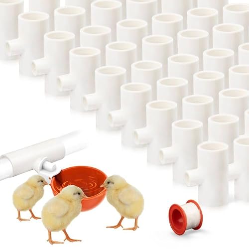 UCandy 30 pcs Chicken Waterer PVC Tee Fittings, White Automatic Watering for Poultry Chicken Waterer Nipples