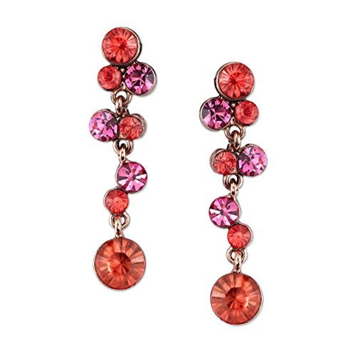 1928 Jewelry Copper Tone Pink-Orange And Raspberry Color Bubble Drop Earrings