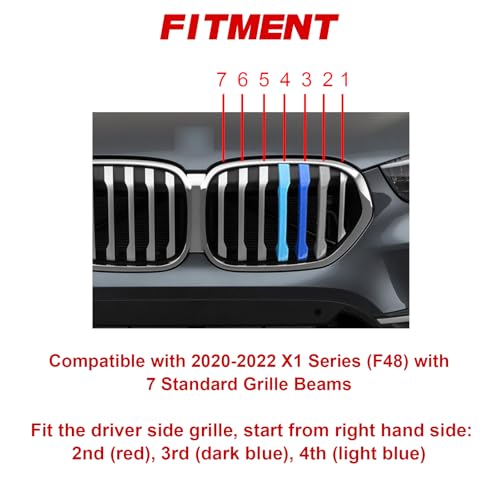 Image of x xotic tech Iconic 3-color Tri Grille Insert Trims Strips, Front Center Kidney Grilles Compatible with BMW X1 F48 LCI Model 2020 2021 2022 (7-Beams Standard Grill)