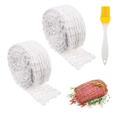 XoeLLe Red para Asar, 2 Rollos Red De Carne de Res de Carne Malla 300Cm para Asar Carne Carne de Algodón Red para Hornear Malla Elástica Carne para Almacenar Colgar Freír Cocinar Carne y Jamón