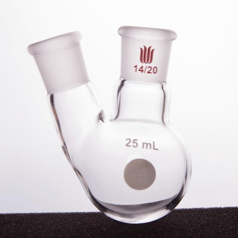 Thick Walled Slanted Two Necked Bottle, Two-Necked Flask Oblique Shape, 10mL 25mL 50mL, Flask, Two Neck, Angled, F41(10mL-F411110)
