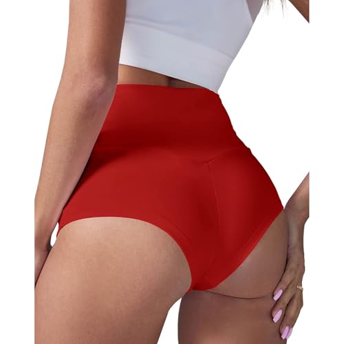 High Waist Yoga Shorts for Women Shaping Athletic Fit for Gym Workout Running Dance Red