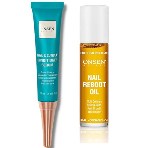 Onsen Secret Nail Reboot Duo – Treatment for Damaged Nails – Natural Nail Care & Cuticle Repair – Visible Results For Perfect Nails, Cuticle Conditioner Cream 15ml & Nail Reboot Oil 10ml