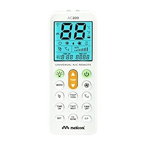 Meliconi AC 200 universele afstandsbediening voor airconditioning, compatibel met de meeste merken, display met achtergrondverlichting en zaklampfunctie, wit. 802102