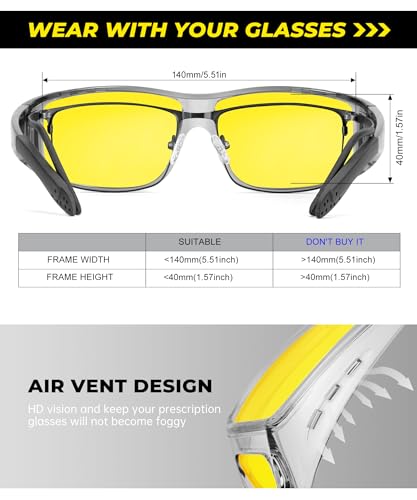 Image of Night Vision Glasses, Fit Over Glasses Mens Womens, Wrap Around Anti Glare HD Night Vision Lens for Night Driving