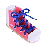 SOVOEY Learn to Tie Shoes,Wooden Lacing Shoe Tying Safe & Reusable How to Tie Shoes Shoelaces Tying Practice Shoe Laces Learning Tool/Baby Pink