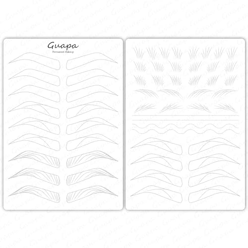 Guapa 3pcs Microblading Hairstroke Practice Skin Pre-printed Silicone Eyebrow Latex for Perfect Nano Eyebrow Tattoo Practice (White Sheet)