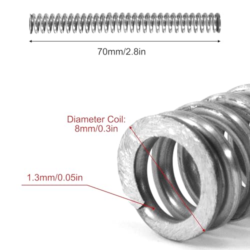 GUNGY Druckfeder Edelstahl Feder Druckfedern 70mm Drahtdurchmesser 1,3mm Außendurchmesser 8mm Länge 70mm Maximale Federkraft 7,4kg 10 Stück