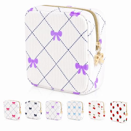 Image of Period Bag for Women - Cute Corduroy Sanitary Napkin Storage Bag with Bow Design | Period Pouch for Daily Use, Travel | Discreet Menstrual Pouch | Pad Bags for Period Holds Pads, Tampons