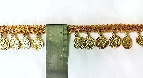 Lacesnmore Golden latkan lace for Blouse Coin/Ginni Hanging latkan Lace, Coin Fringe Dupatta jhalar (3meter) 4