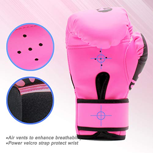 Image of GROOFOO Kids Boxing Gloves for Child Punching Bag Sparring Training, 4oz 6oz fit 3 to 14 Years （Pink,4 Oz）