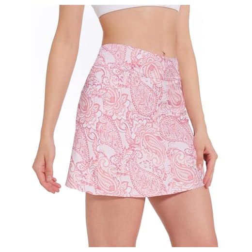 M MOTEEPI Saia feminina de 40,6 cm com bolsos com zíper, cintura alta, atlética, golfe, tênis, saia para viagens casuais de verão, Rosa cristal, M