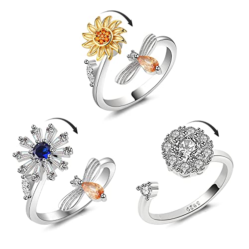 3 Pièces Fidget Anxiety Rings Set, Argent Zapping Anneaux D'anxiété pour les Femmes Réglable Ouvert Spinner Anneaux pour la Relaxation Soulagement de L'anxiété Cover