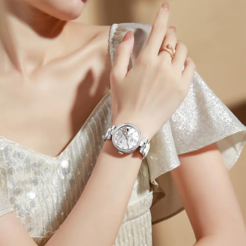 Image of OLEVS Womens Watches Automatic Luxury Dress Ladies Watch Ceramic Strap Rose Gold Self Winding Female Wrist Watch