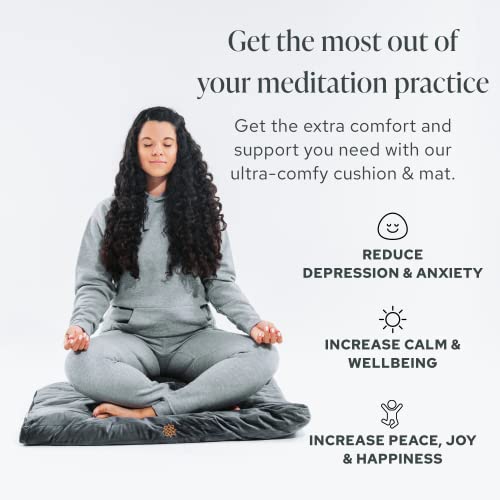 Mindful & Modern Meditation Cushion & Zabuton Meditation Mat Bundle - Premium Luxury Velvet Meditation Cushion Set For Yoga - Buckwheat Zafu Floor Pillow & Rectangular Mat - Graphite Grey Color #TOP6