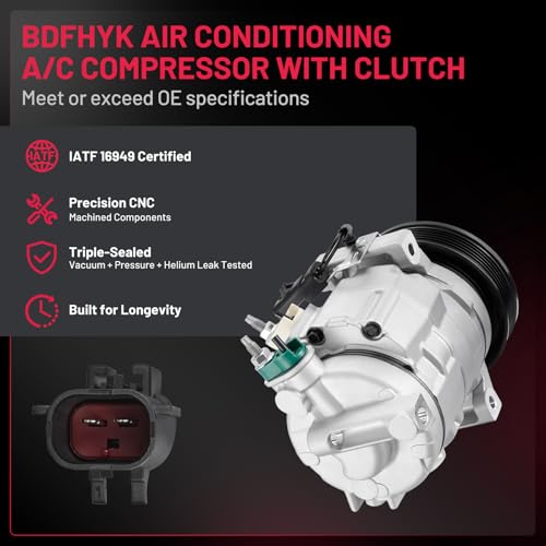 BDFHYK 98314 Air Conditioning A/C Compressor with Clutch Compatible with Jeep Grand Cherokee 2011-2021, Compatible with Dodge Charger 2011-2013, Durango 2011-2015, Challenger 2011-2014