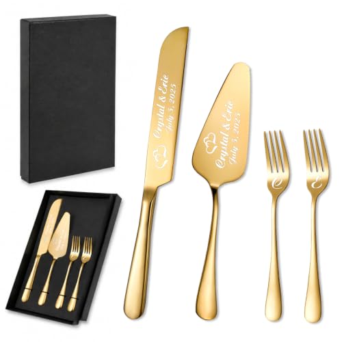 HJX Personalized Wedding Cake Knife and Server Set, Custom Cake Cutting Set