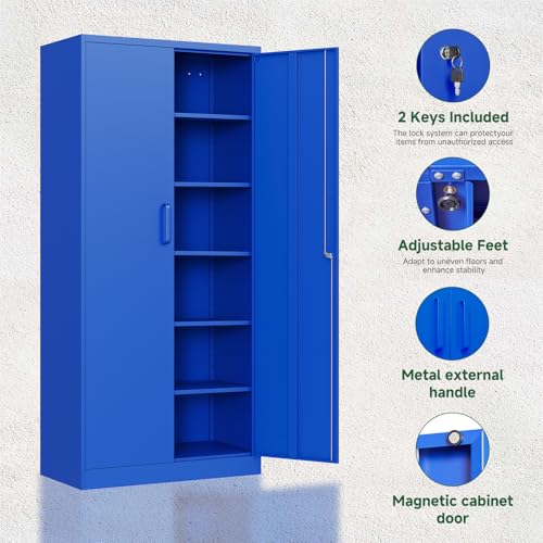 Image of Letaya Metal Garage Storage Cabinets with Lock Door and Adjustable Shelves, Steel Tool Cabinets for Home,Office,Warehouse Organisieren (Blue)