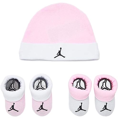 Nike Baby's Bodysuit, Hat and Booties 3 Piece Set (0-6 Months, White/Pink 5 Set)