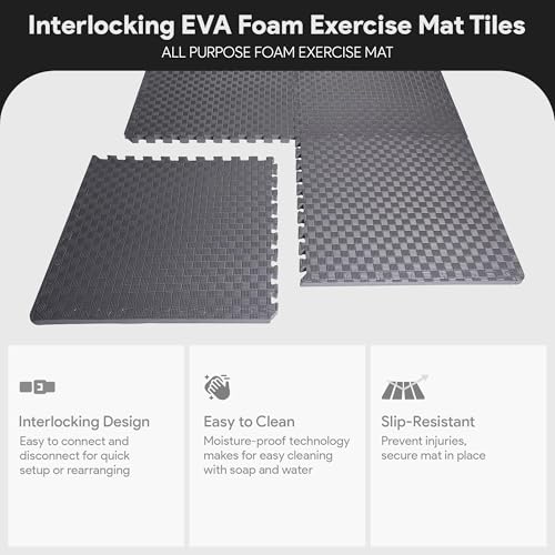 Image of BalanceFrom Puzzle Exercise Mat 1 inch Thick, EVA Interlocking Foam Floor | Tiles for Home Gym, Mat for Home Workout Equipment, Floor Padding for Kids, Gray, 24 in x 24 in x 1 in, 24 Sq Ft - 6 Tiles