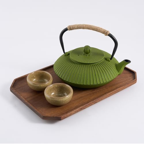 Stylish Green Cast Iron Teapot with Removable Infuser – 800ml Japanese Design, Geometric Pattern, Rust-Resistant, Optimal Heat Retention, Woven Handle for Loose-Leaf or Bagged Tea - Image 6